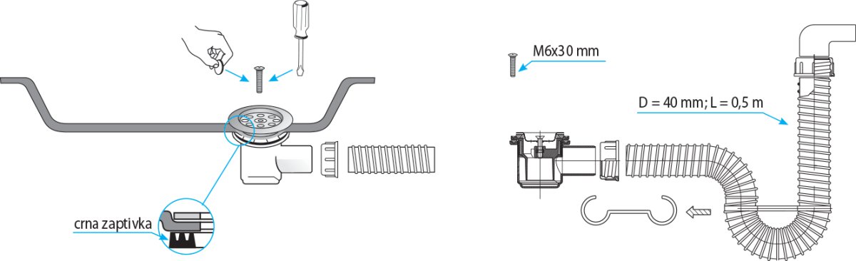 SIFON FLEXI sa plitkim dnom montaza 